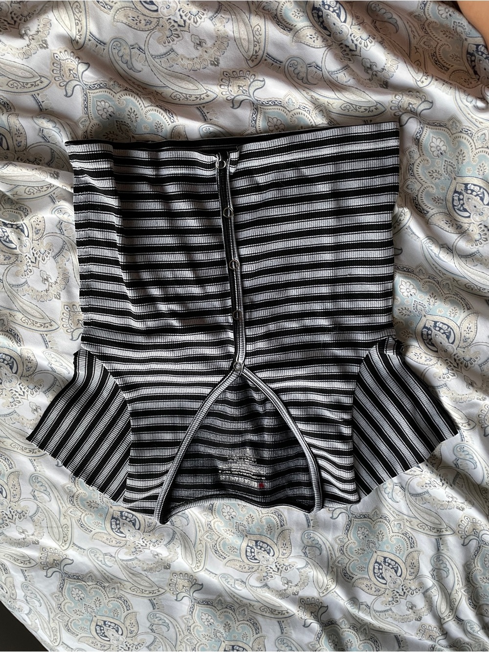 Women’s Black and White Striped Top with Front Zipper